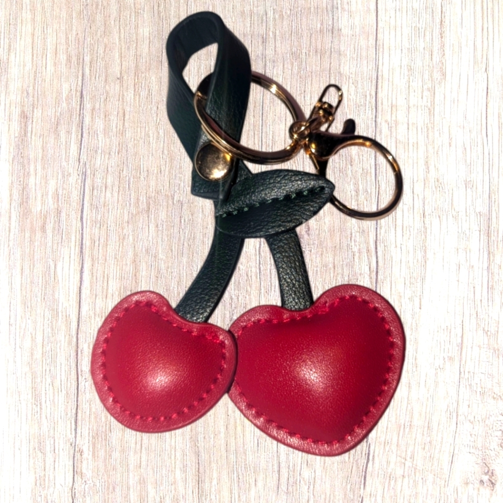 Cherries Leather Bag Charm or Keychain